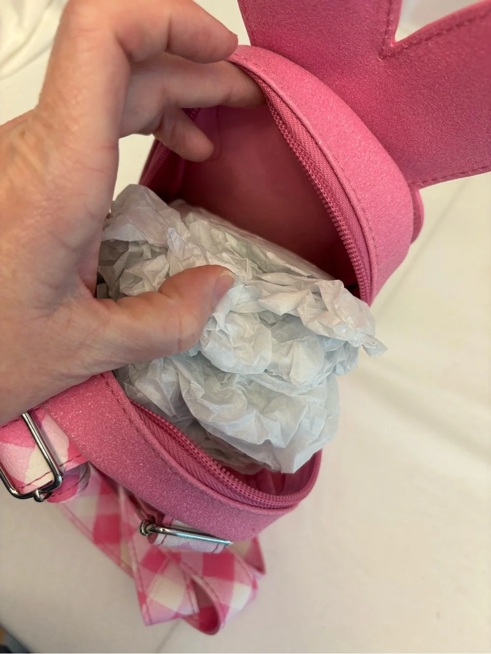 Bath & Body Works Peeps collab bunny shaped gingham straps backpack NWT